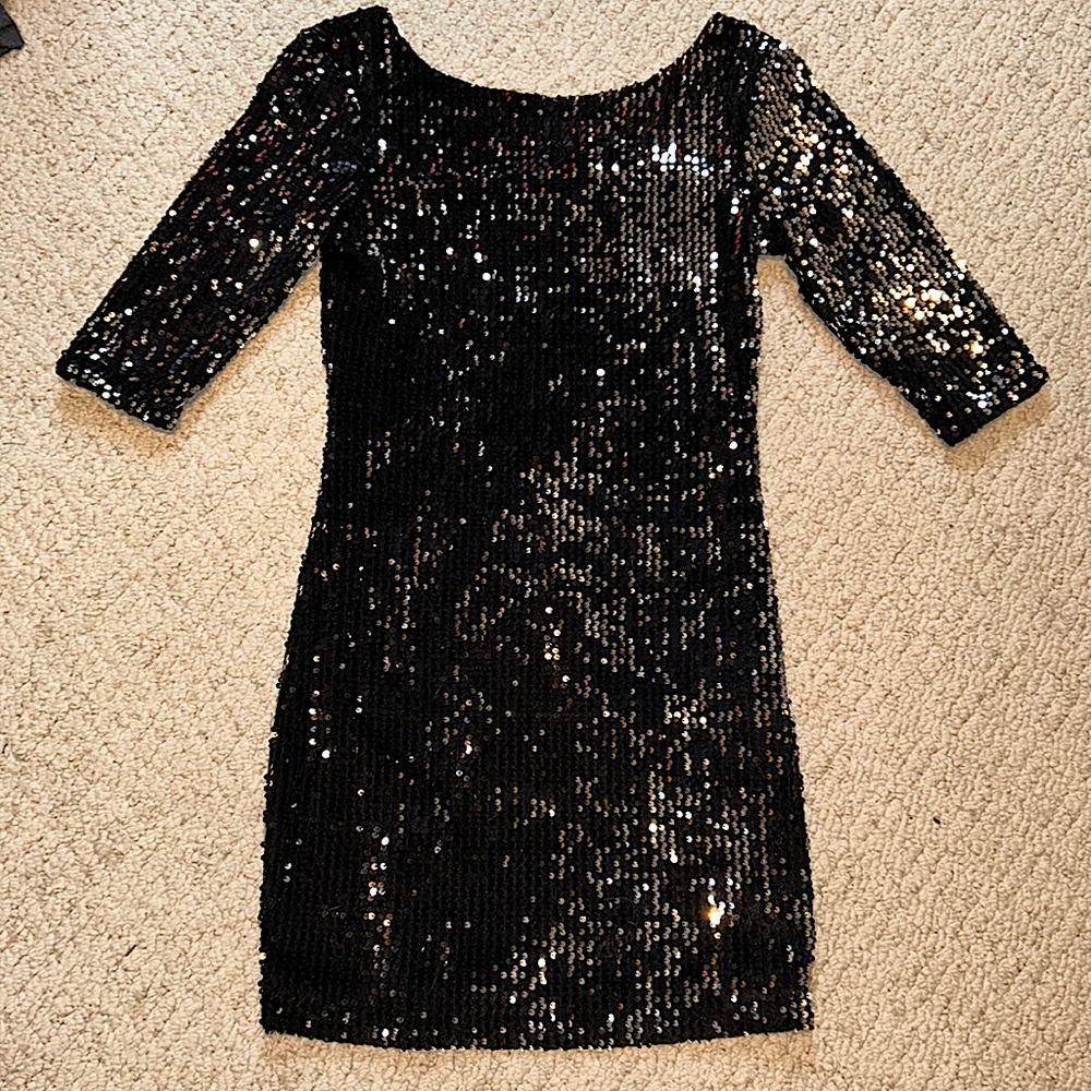 Black Sequin quarter sleeve dress